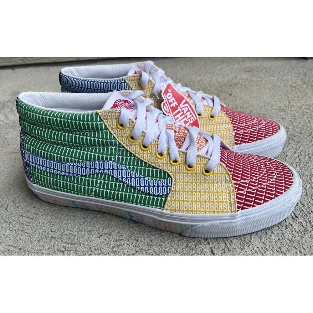 New! Vans Sk8 Mid Pride Multicolor/White Skate Shoes - Men's 10.5 Women's 12